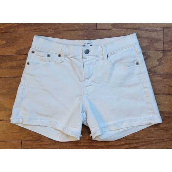 J. Crew White Mid-Rise Raw Cuffed Hem Denim Shorts Size 26 - Picture 2 of 8